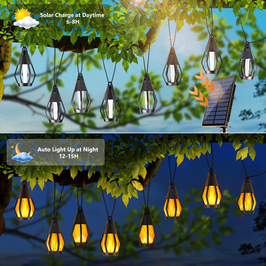 Solar String Lights for Outside, 33Ft Solar Patio Light with 15 Flickering