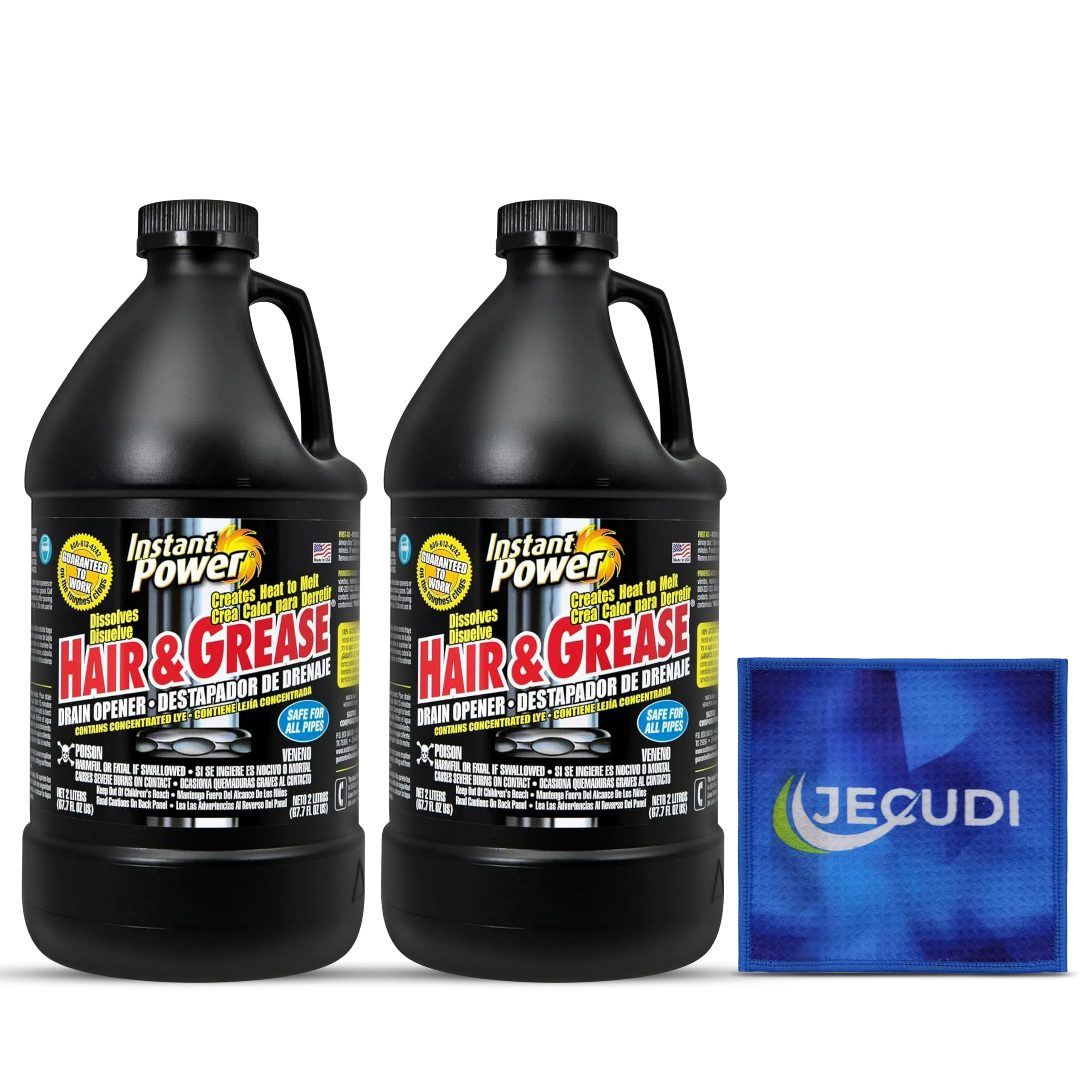 Hair & Grease Cleaner for Drains – Fast-Acting Liquid Clog Remover for Kitchen and Bathroom Plumbing, Safe for Pipes and Septic Systems, Includes Microfiber Cleaning Towel