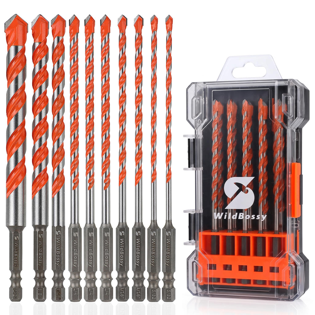 Concrete Carbide Drill Bits Hex Shank Masonry Cement Tile Drill Bit Set for Glass, Brick, Plastic, Cement and Tile, 5/32"-1/2" (10PCS)