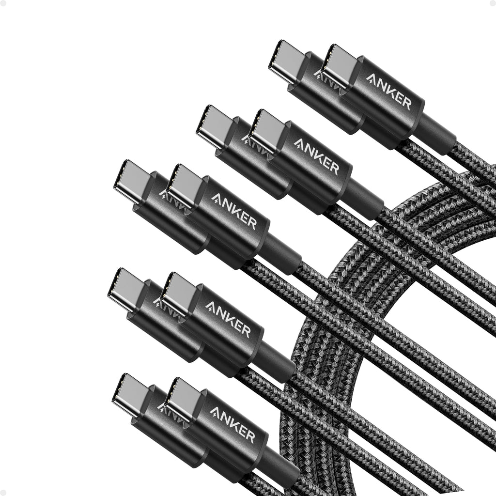 Anker USB C to USB C Cable, 60W Fast Charging Cable (5-Pack, 6 ft, Black)