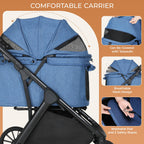 MAMIZO Foldable Dog Stroller for Medium Dogs Cats Up to 33 Lbs, Adjustable Height Handle, Pet Stroller with Aluminum and Carbon Steel Frame, Sun Shades, Storage Basket & Shock Absorbers, All-Terrain