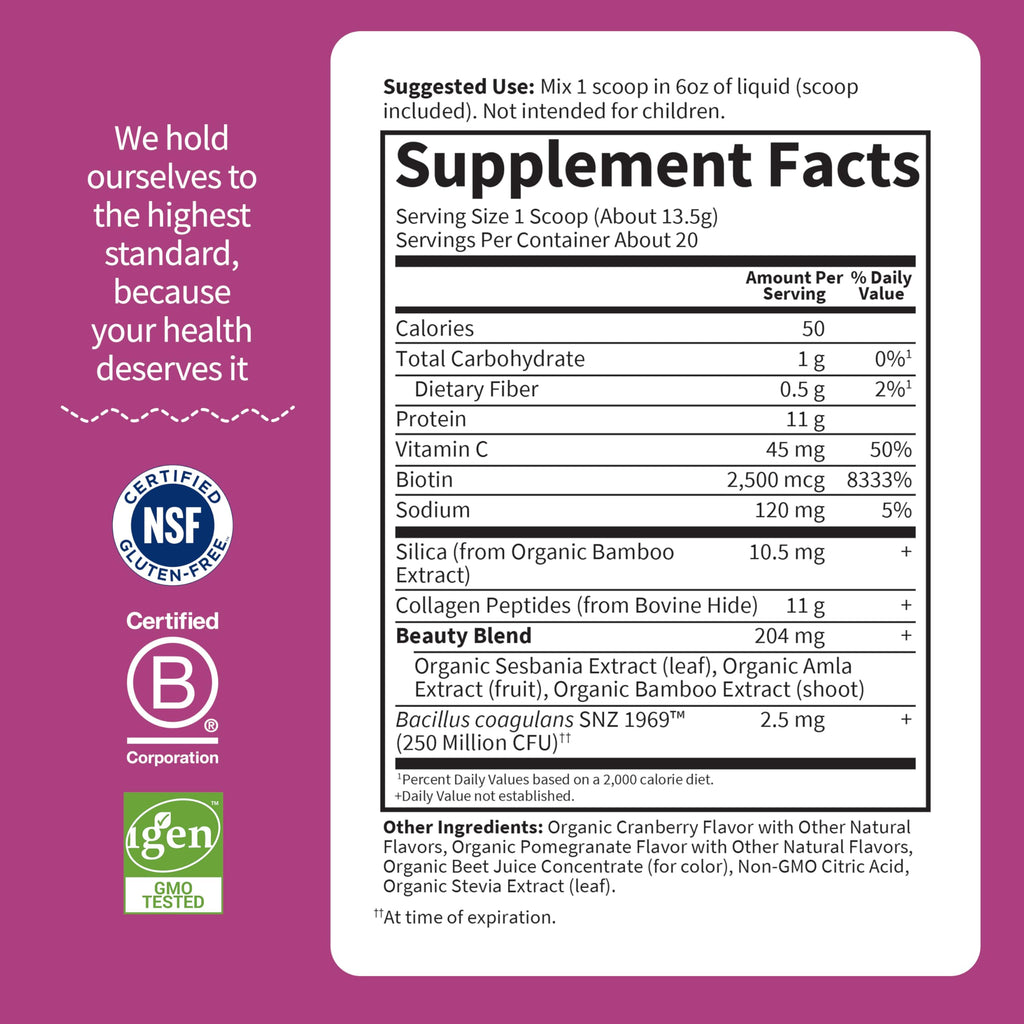 Garden of Life Grass Fed Collagen Beauty - Strawberry Lemonade, 20 Servings, Powder for Women Men Hair Skin Nails, Hydrolyzed Collagen Peptides Protein Powder Supplement