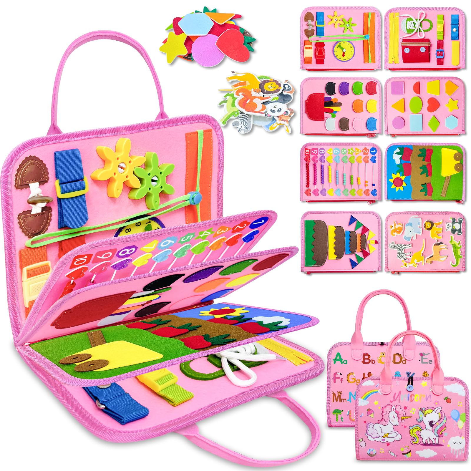 Exorany Busy Board Montessori Toys for Toddler Girl Birthday Gifts, Busy Book Sensory Learning Toys for Toddlers, Toddler Girl Airplane Car Travel Toy Educational Activities