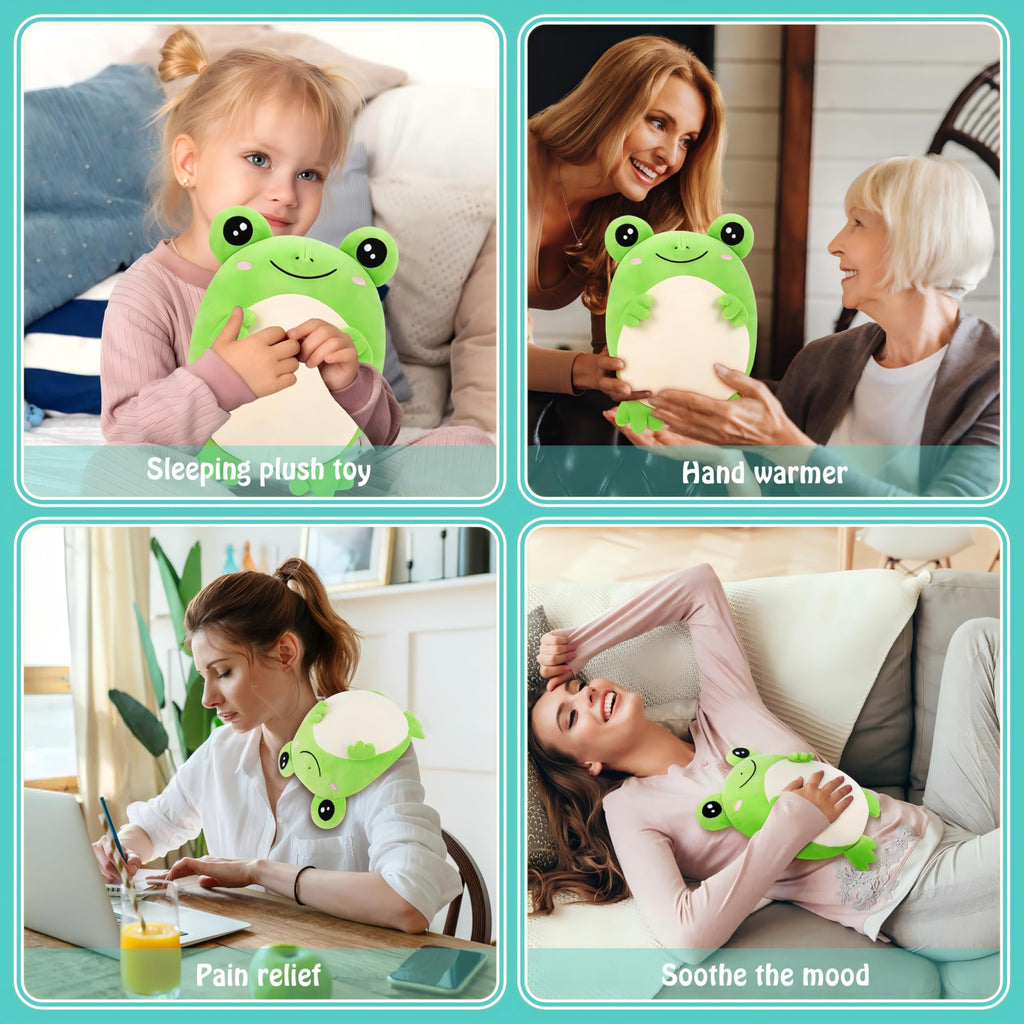 Frog Microwave Heating Pad for Period Cramps, Microwavable Heating Pad for Neck Pain Relief, Heatable Stuffed Animals for Adults Kids, Frog Plush Toys with Removable Heat Pack with Lavender Scented