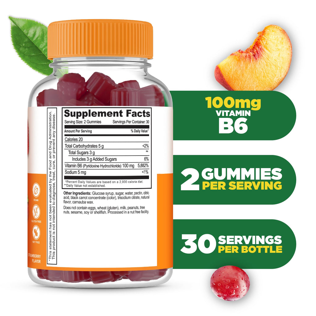 Lifeable Vitamin B6 Gummies | 100mg | Great Tasting VIT B6 Supplement | Vegan B6 Vitamins for Nerve Support Supplement | Vitamin B 6 for Adults, Men, Women | 60 Gummies (Pack of 2)