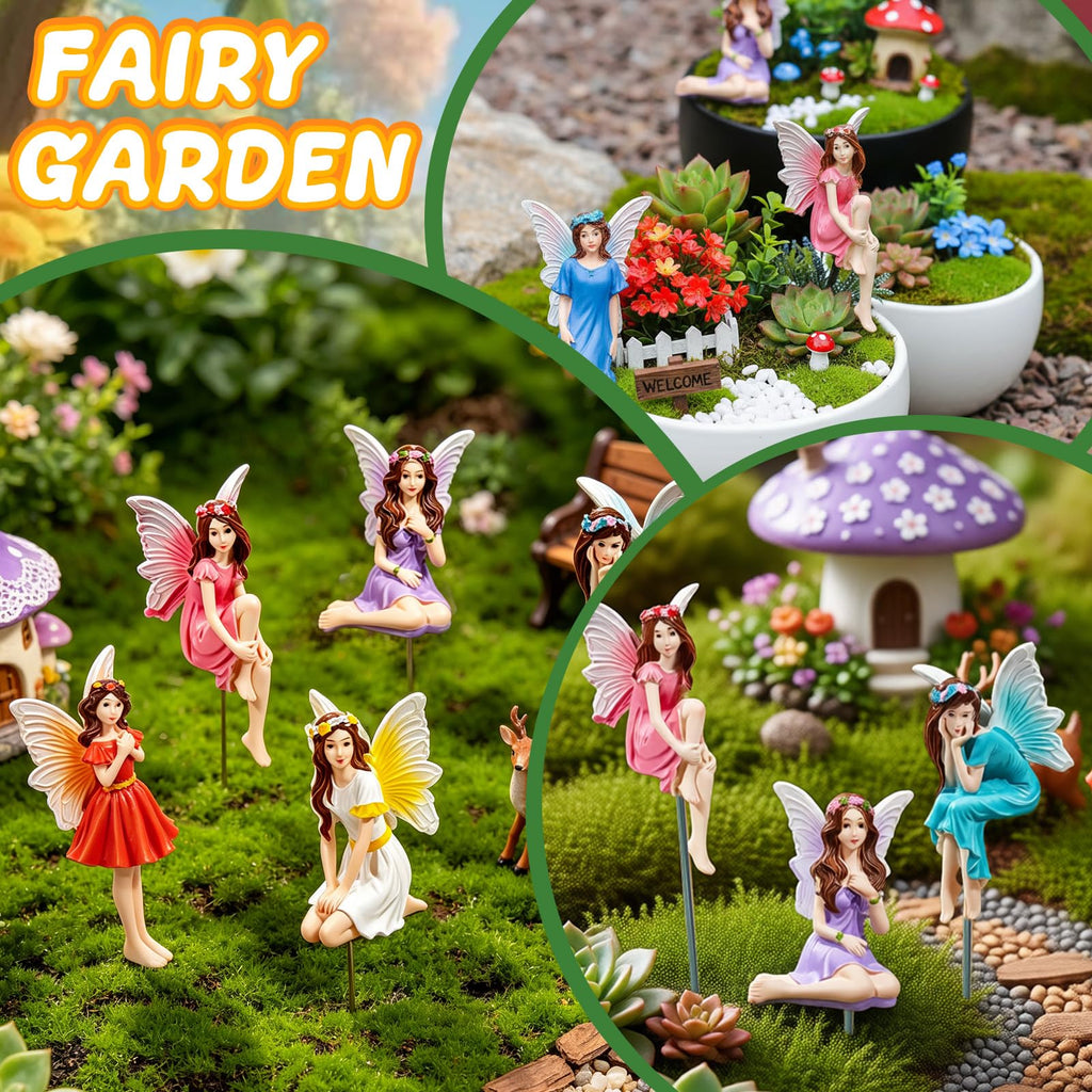 Exasinine 6 Pcs Fairy Figurines 4 Inch Colorful Fairies for Fairy Garden