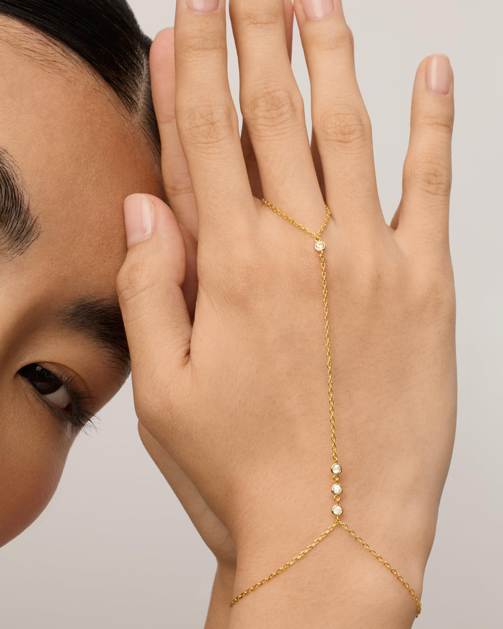 PAVOI CZ Dainty Hand Chain, 14K Gold Plated, Yellow Gold