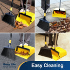Yocada Commercial Broom and Dustpan Set with Comb Commercial Outdoor Indoor for Courtyard Garage Lobby Mall Market Floor Home Kitchen Room Office Pet Hair Rubbish