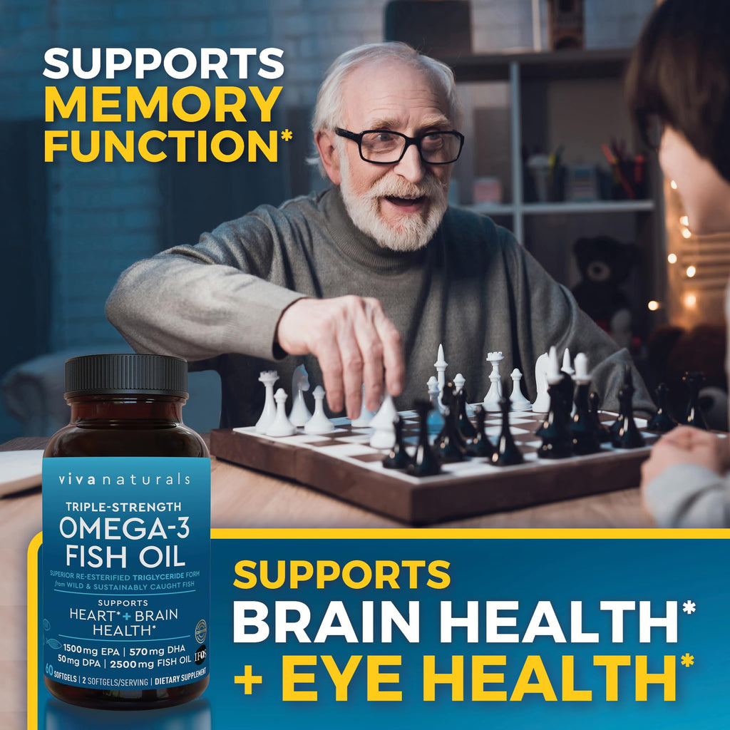 Viva Naturals Omega-3 Fish Oil, Triple Strength, 2500 mg, 60 Softgels – Re-Esterified Omega 3 Fatty Acids Including EPA, DHA, DPA - Pascatarian-Friendly