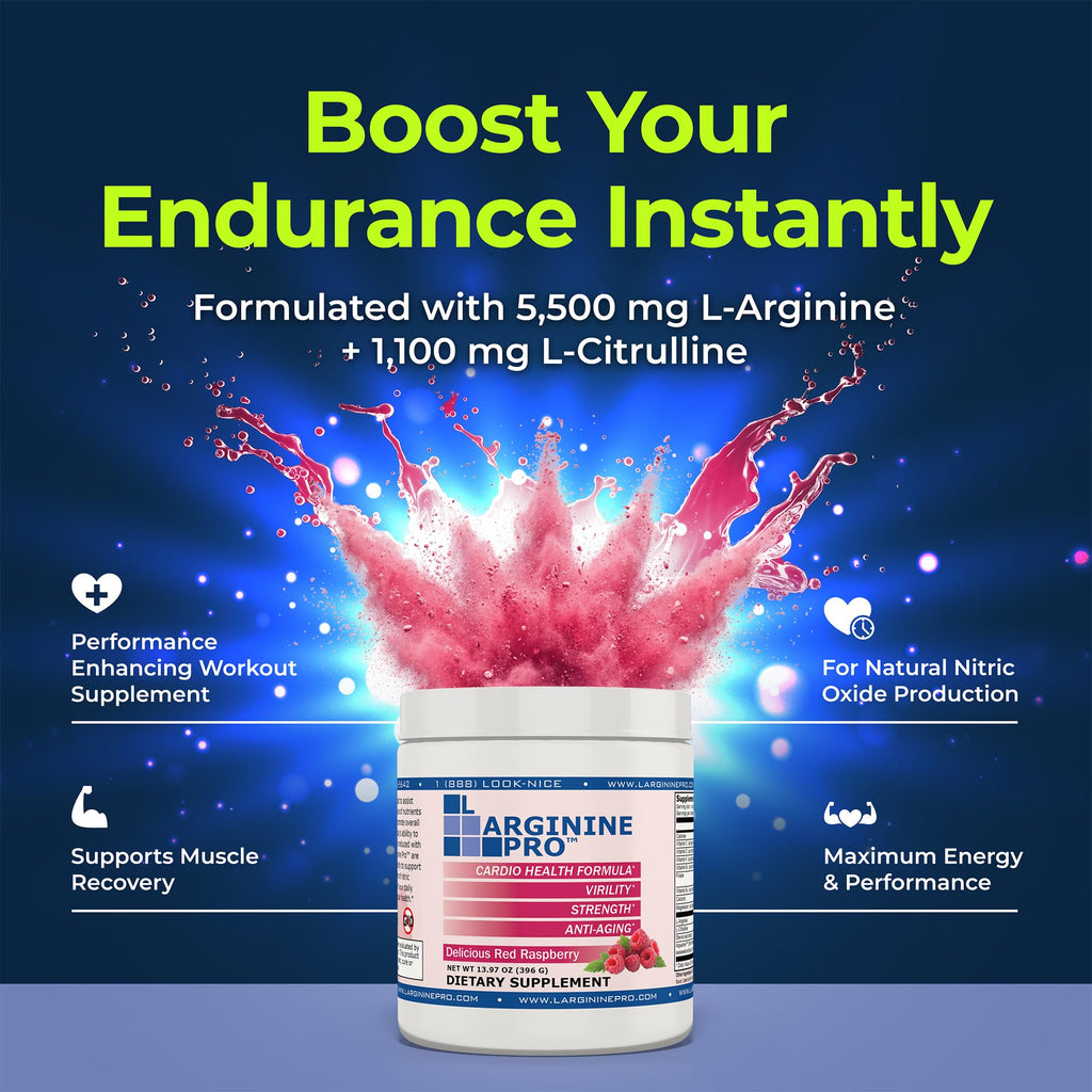 L-Arginine PRO | 5,500mg L-Arginine Plus L-Citrulline 1,100mg Grape Powder Drink Mix Supplement for Increased Nitric Oxide Production