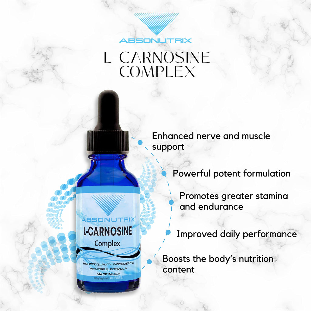 Absonutrix L-Carnosine - 583 mg 4 Oz Bottle, 200 Highly Potent Servings, Easy-to-Consume Drops, High Bioavailability, Third-Party Tested, GMP-Certified, Non-GMO, Cruelty-Free Products, Made in USA
