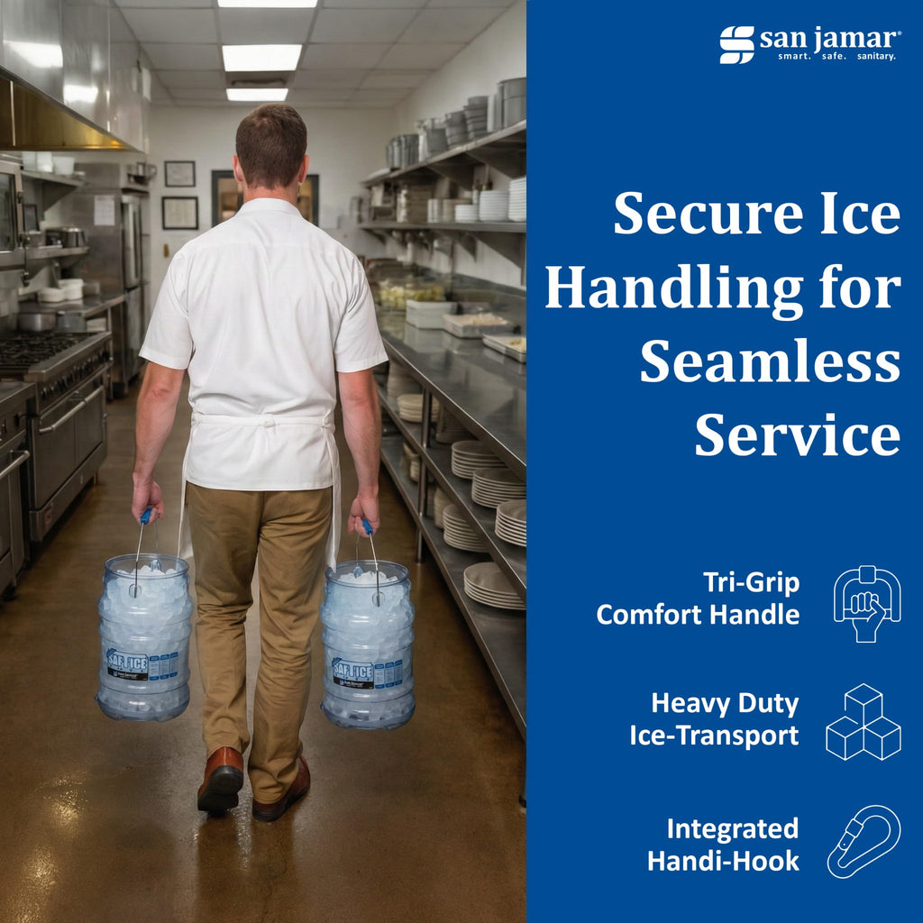San Jamar Saf-T-Ice Ice Tote with Ice Machine Hanger for Bars, Restaurants, Kitchens, and Fast Food, Polycarbonate, 6 Gallons, Blue, (Pack of 2)