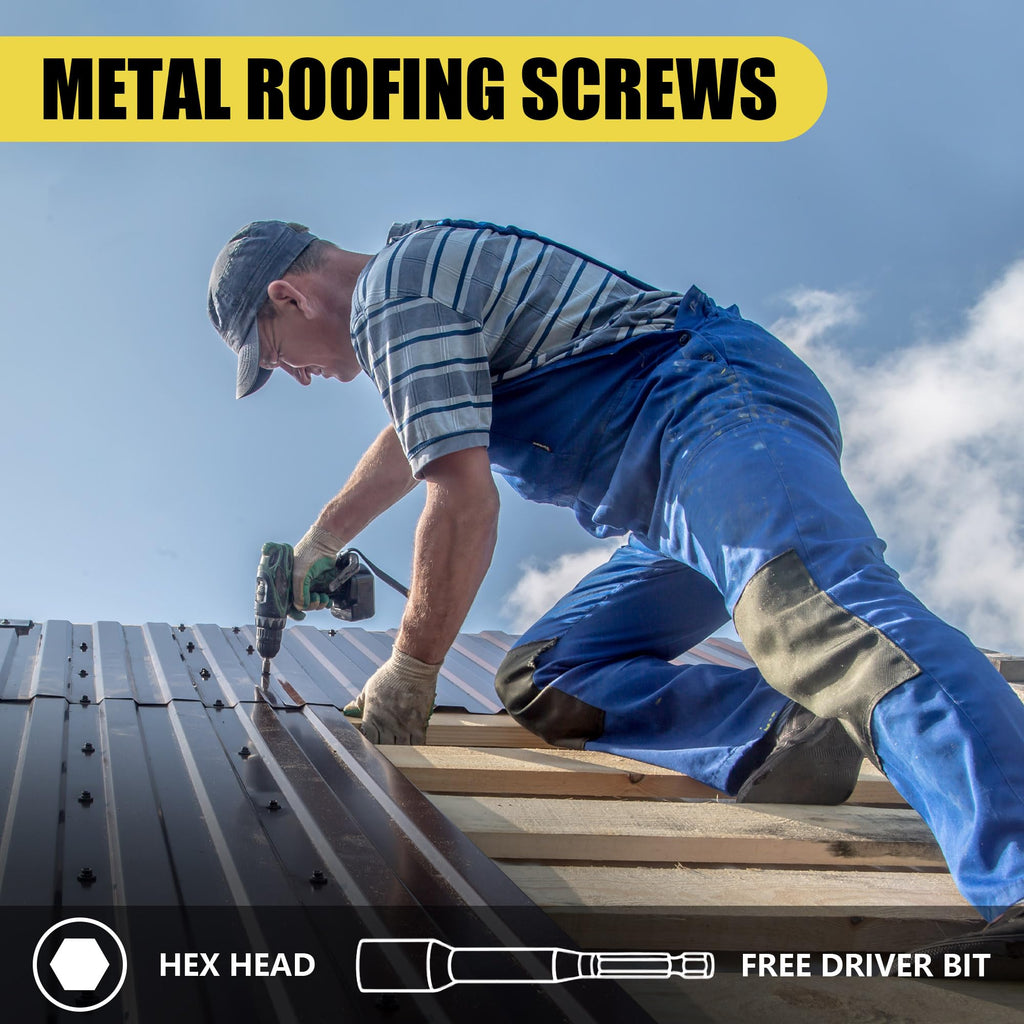 JEGONFRI 300pcs #10 x 1 Green Hex Head Self-Drilling Metal Roofing Screws, EPDM Washer, Colored Head, Wood Screws, Sheet Metal Roof Screw with Hex Driver Bit
