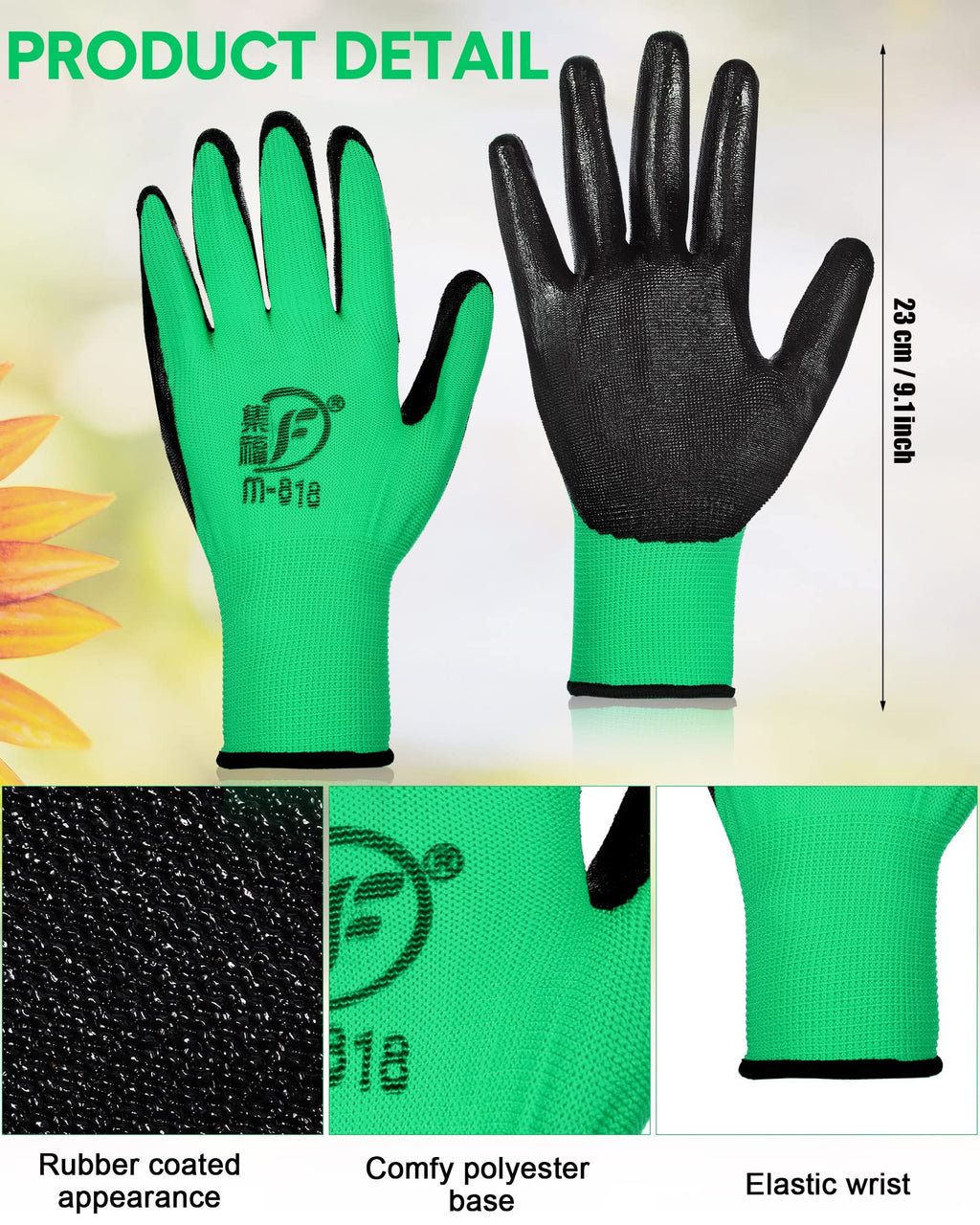 Honeydak 36 Pairs Gardening Gloves for Men Women Breathable Rubber Coated Working Gloves Bulk for Gardening Construction Work(Black, Green)