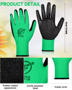 Honeydak 36 Pairs Gardening Gloves for Men Women Breathable Rubber Coated Working Gloves Bulk for Gardening Construction Work(Black, Green)
