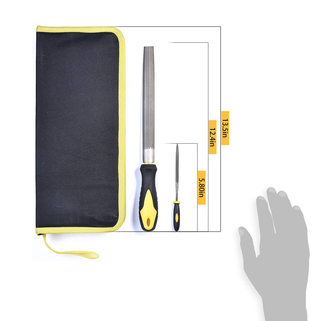 kapoua Metal File Set, Large Flat File/Half-Round File/Triangle File/Round File and 12 pcs Needle Files with Storage Bag and Steel Brush for Woodwork, Metal, Leather and Plastic