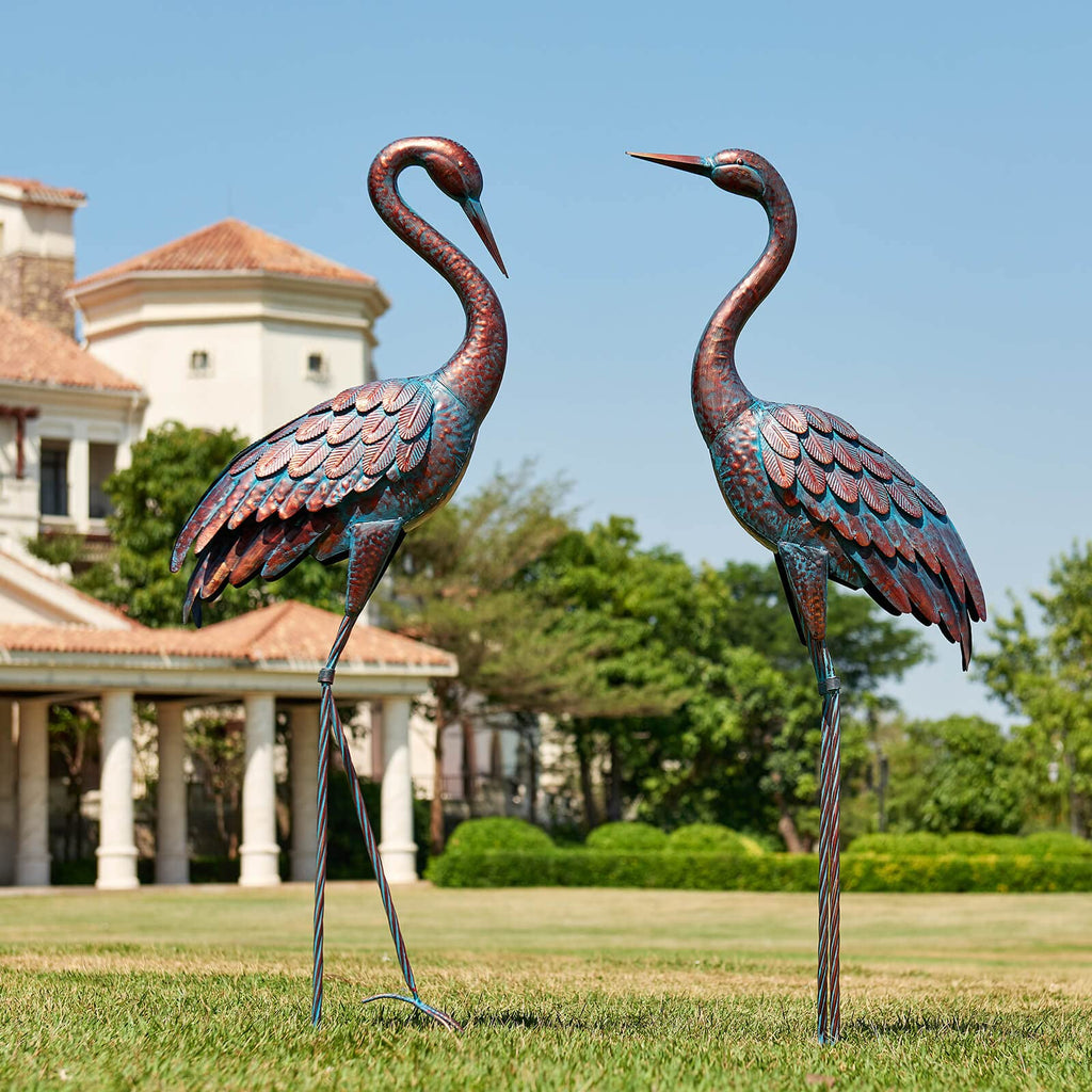 Kircust Outdoor Garden Patina Crane Statues Metal Heron Decoy Decor 48 Inch