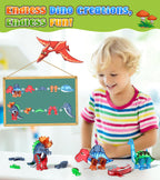 Asago Dinosaur Toys Magnetic Tiles Set - 2 Eggs, 2 Baby Dinos & 5 Large Dinosaurs for Kids 3-5, 105pcs Magnetic Building Blocks for Toddlers 1-3 4-8，Magnet Tiles Educational Toy for Boys Girls