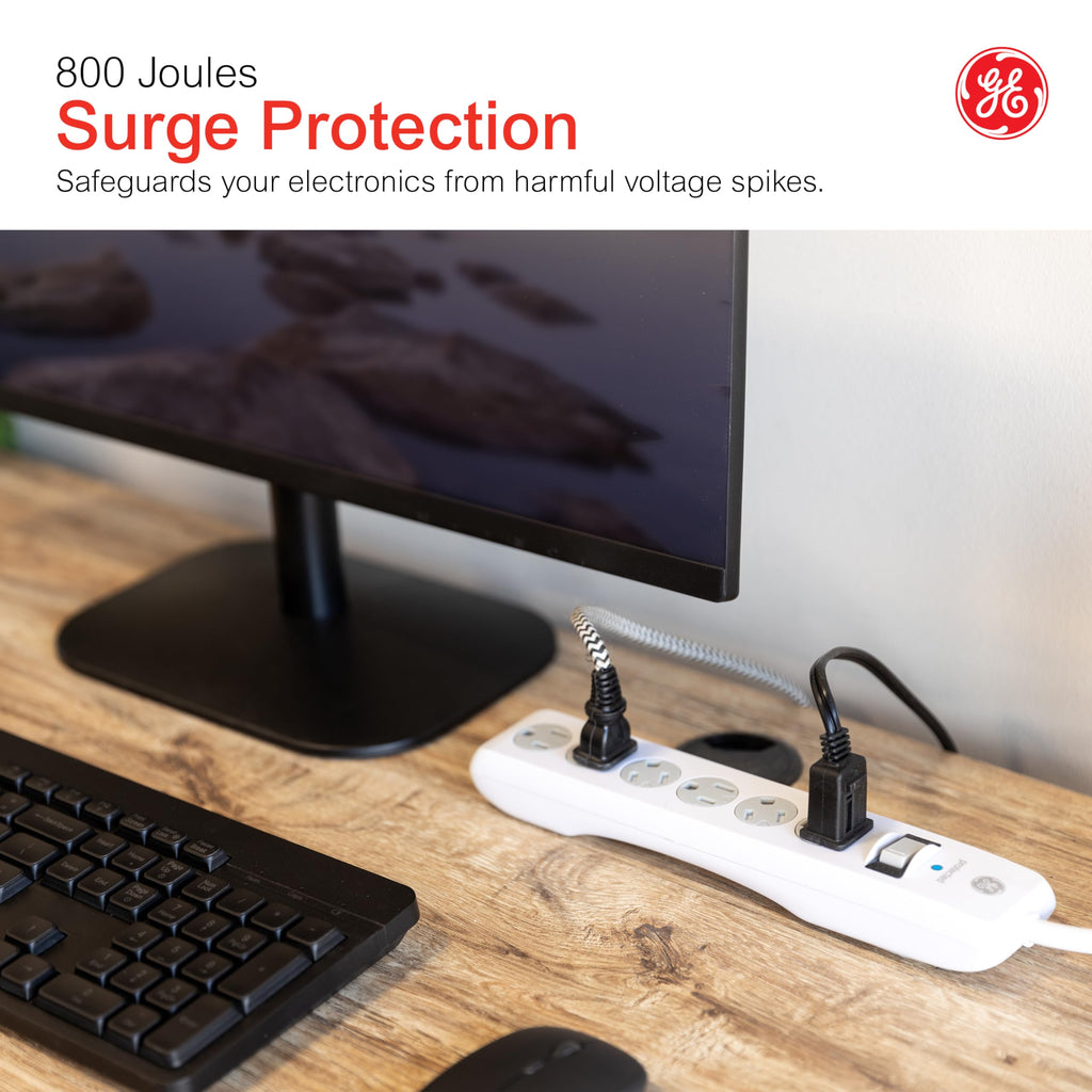 GE Surge Protector Power Strip, 10 Ft Extension Cord, 6 Outlet Extender