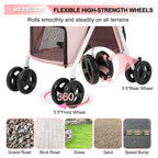 BETSOCCI Double Dog Stroller with 2 Detachable Carrier, Portable Pet Stroller for Small Dogs & Cats Folding Lightweight Puppy Travel Carriage, 4 Wheels, Pink