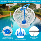 Saillong 2 8" Pool Skimmer Basket for Inground Pool & 2 Skimmer Basket Handle & 1 Stainless Steel Hook, Universal Pools Skimmers Baskets Replacement for Debris Removal, Keep Hands Clean(Blue, White)