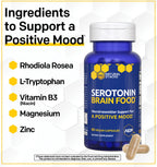 Serotonin Brain Food - 1250mg L-Tryptophan & 400mg Rhodiola Rosea Supplement - Mood Support Supplement for Stress Relief - Neurotransmitter Support with Magnesium Glycinate & Zinc - 60 Capsules