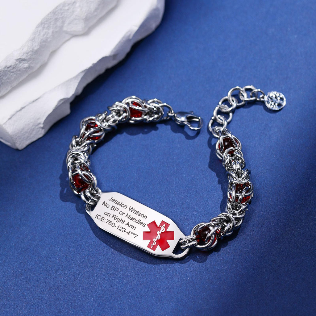 JFJEWER Medical Alert Bracelets for Women Free Engraving, Personalized Customizable ID Bracelet with Fashion Charm, Stainless Steel Emergency Medical Bracelets for Women - Style 1