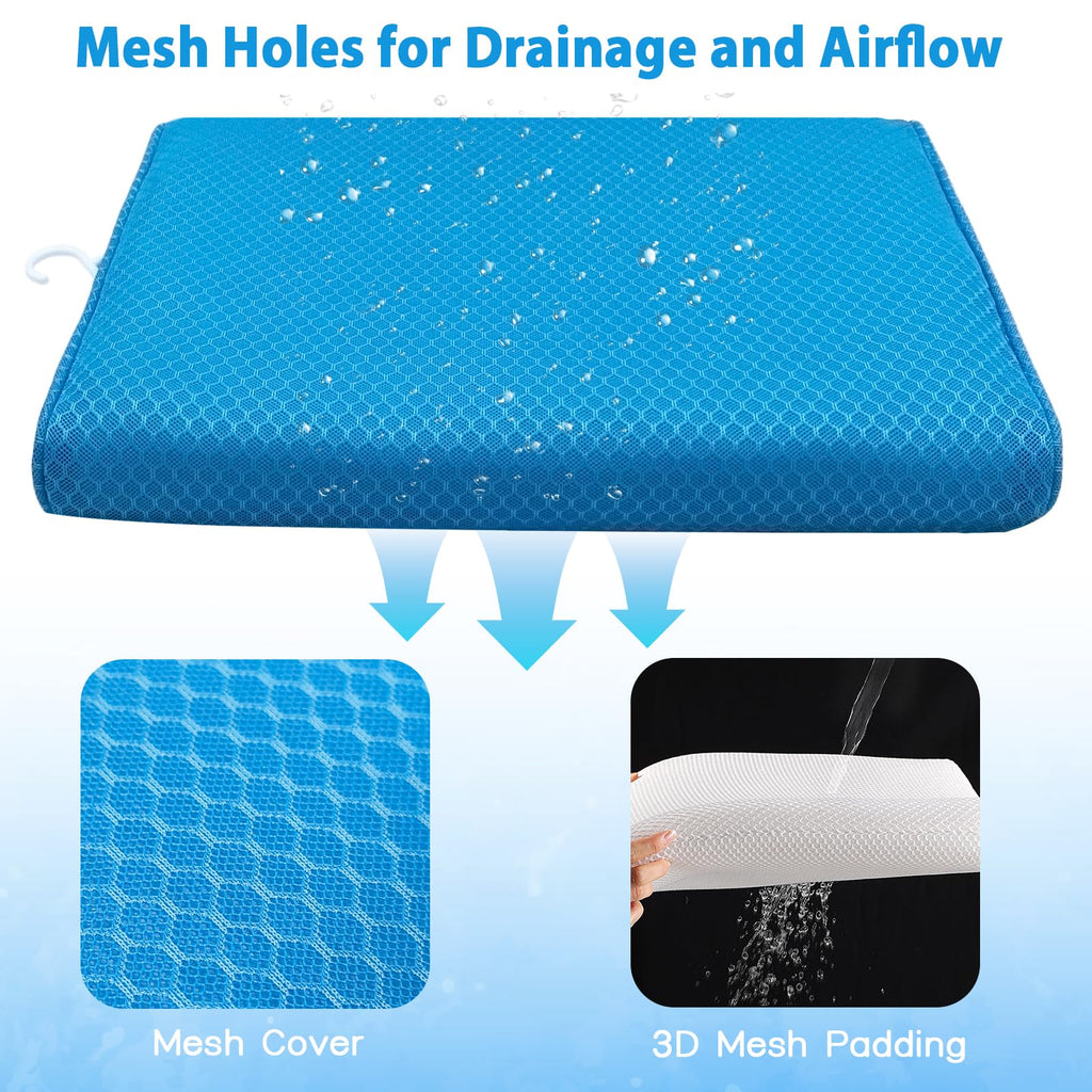 Shower Seat Cushion for Shower Chairs, Transfer Benches in Bathtub, Cushion for Sauna, 3D Mesh Pad with Hook, Slip-Resistant, Design for Elderly, Senior, Handicap & Disabled
