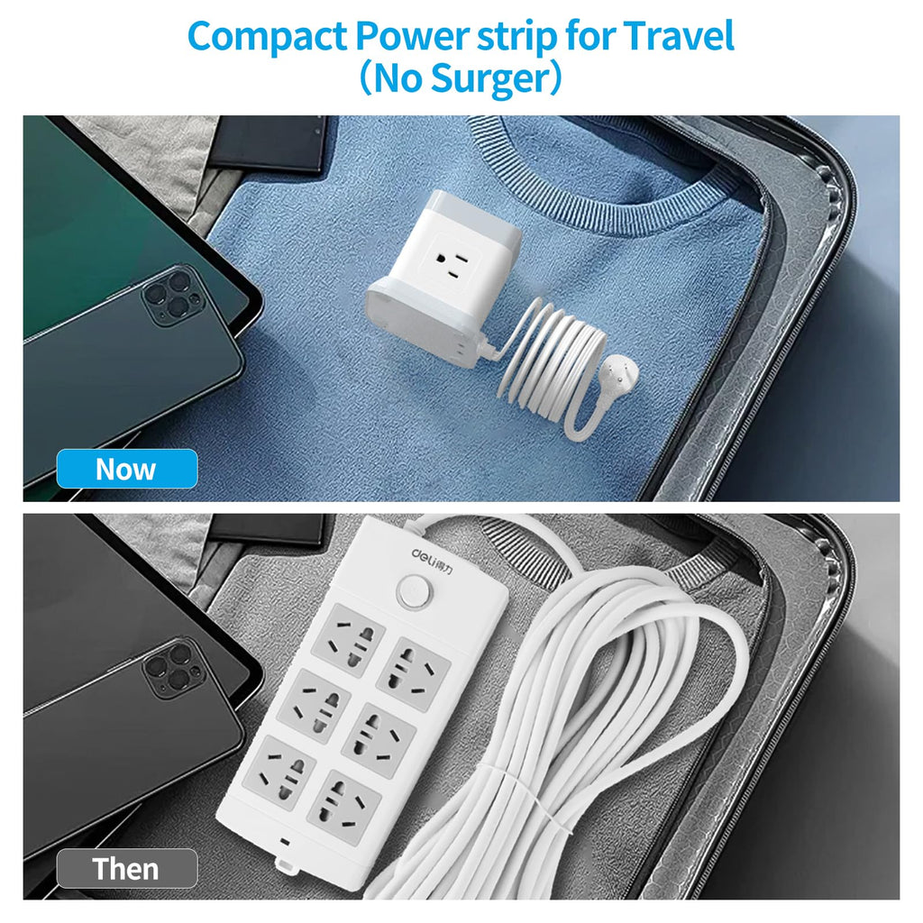 Power Strip with USB C, FDTEK Desktop Power Cube Strip, 10 FT Extension Cord with 4 Outlets and 3 USB, Compact Power Strips Tower for Travel Home Office Cruise Ship - White