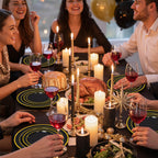 350 Pieces Black and Gold Plastic Plates with Disposable Silverware, Include 50 Dinner Plates 9”, 50 Dessert Plates 6.3”, 50 Black Cups 9 OZ, 50 Pre Rolled Napkins for Wedding/Party/Birthday/Halloween