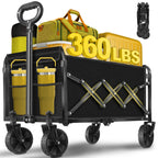 Wagons Cart Foldable, 360LBS Collapsible Wagon Cart with Wheels, Portable All Terrain Folding Utility Grocery Wagon for Shopping Camping Groceries Outdoor Sports, Heavy Duty, Rolling