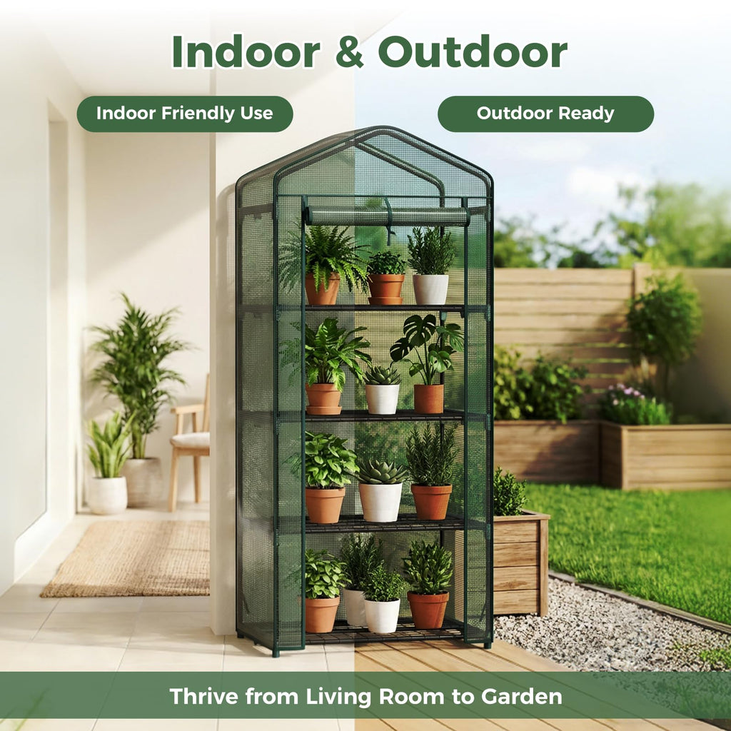 NEWBULIG 27"x19"x63" Mini Greenhouse, with Durable Zipper Door 4 Tier