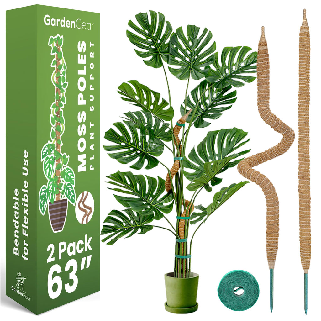 2 Pack 63 Inch Bendable Moss Pole Monstera Plant Support Stakes for Indoor Plants - Tall Moss Stick Trellis for Potted Climbers - Stem Support Accessories for Climbing Houseplants