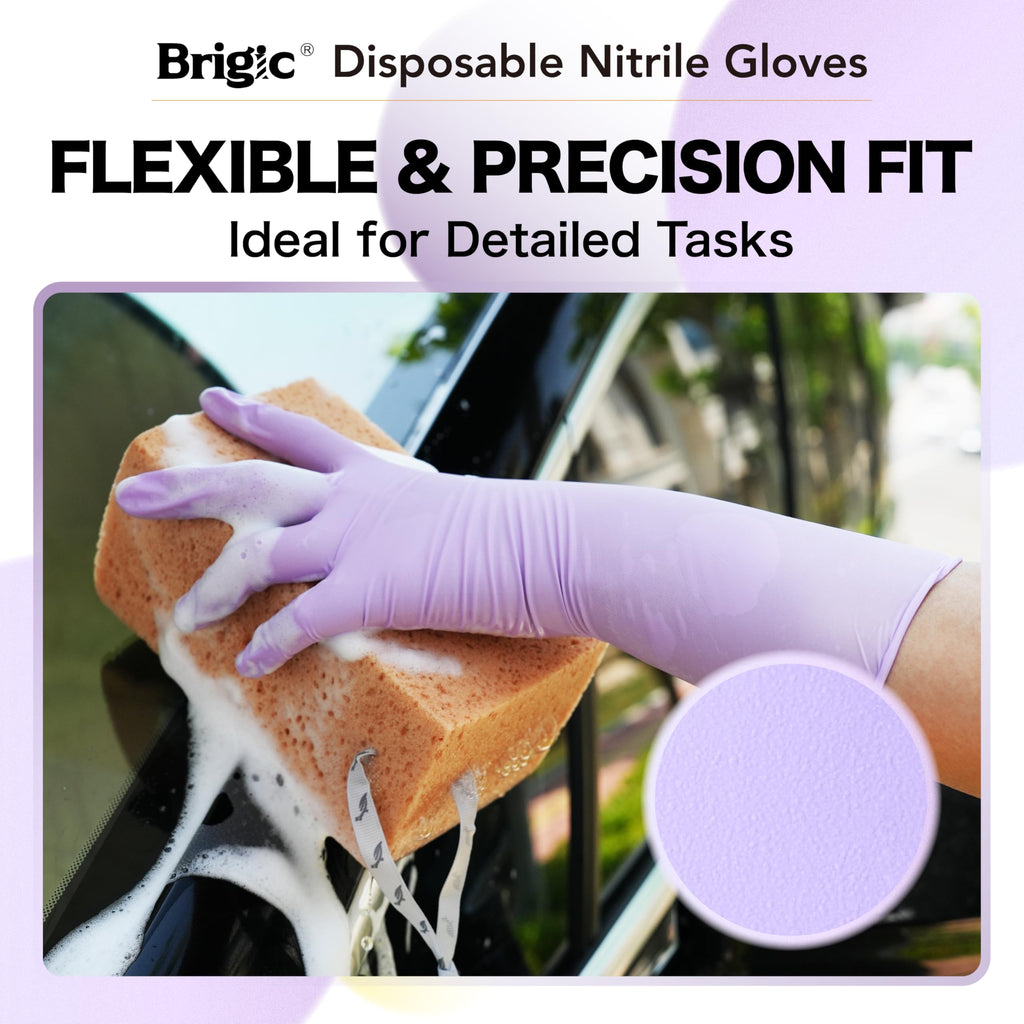 Brigic 12-Inch Extended Disposable Nitrile Gloves | Latex-Free & Powder-Free | Full Palm Textured Grip | Multipurpose for Home, Kitchen, Beauty & Garden Orchid Purple, Medium (Pack of 100)