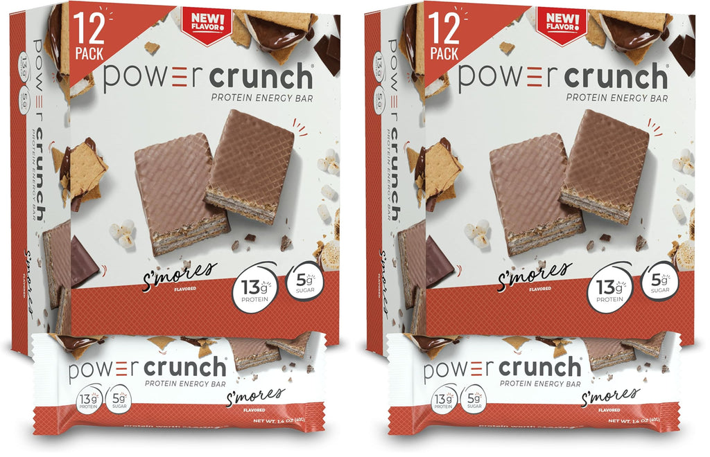 Power Crunch Protein Wafer Bars, High Protein Snacks with Delicious Taste, S'Mores, 1.4 Ounce (Pack of 24)