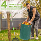 65 Inch 25 Tines Metal Leaf Rake Set with 32 Gal Bags Scoops, 18in Wide