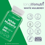 White Mulberry Leaf Extract 500mg - Sourced from Morus Alba Leaf, 200 Vegetarian Capsules, Supplement for Natural Balance and Wellness, 200-Day Supply, GMP Certified, Made in USA