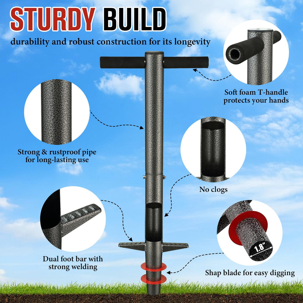 DIOVPLX Bulb Planter Tool, 33.5" Long Handle Sod Plugger for Standing Planting, 2"/4"/6" Adjustable Depth Garden Hole Digger, Heavy Duty Auto Eject Lawn Plugger for Flower Bulbs,Grass Plugs,Seedlings