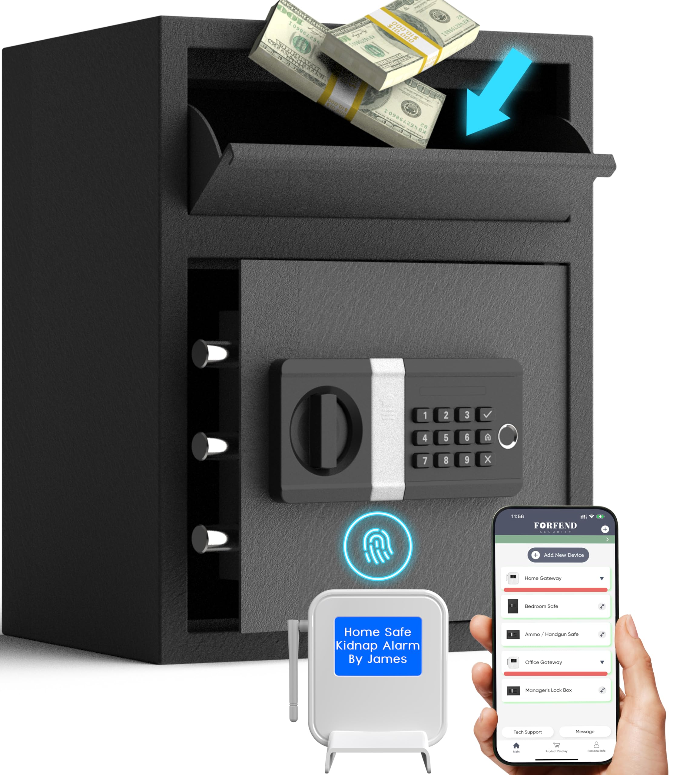 FORFEND Smart Home Safes | WiFi Safe Box App Unlock/Alarm | Voice Command, Kidnap SOS Alarm, Tamper Detect, Frozen Mode| Money Security Lockbox History Track | Caja Fuerte Anti-Pry Remote Live Monitor