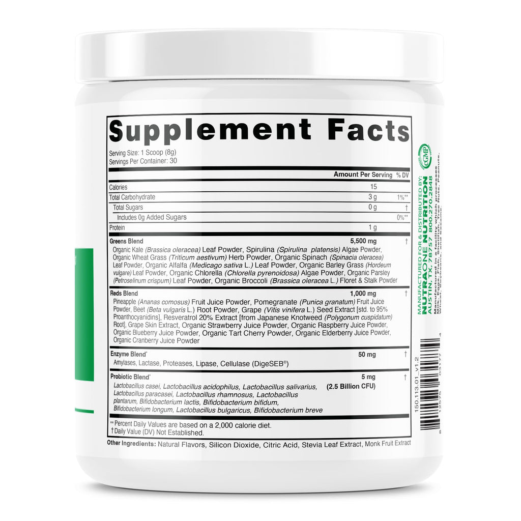 NutraOne Ideal Greens Antioxidant and Nutrient-Rich Superfood Greens Powder Supplement Berry- 30 Servings