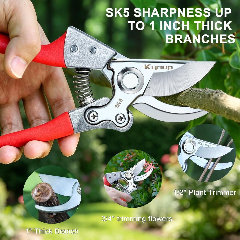 Kynup 2Packs Pruning Shears for Gardening, Garden Shears Scissors Heavy Duty, Bypass Pruner Hand Shears, Tree Trimmers Secateurs, Garden Clippers for Plants, Hedge Shears, Garden Tools (Red)