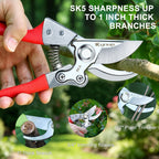 Kynup 2Packs Pruning Shears for Gardening, Garden Shears Scissors Heavy Duty, Bypass Pruner Hand Shears, Tree Trimmers Secateurs, Garden Clippers for Plants, Hedge Shears, Garden Tools (Red)