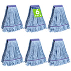 6 Pack Commercial Mop Head Replacement – Heavy Duty Mop Head for General and Floor Cleaning | Industrial Wet Mops | Washable Refill, Reusable, Looped End Mopheads | Hardwood, Concrete