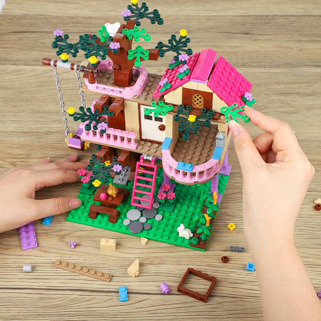 HSANHE Tree House Building Set Compatible with Friends, 504 PCS Forest House Building Kit Birthday Gift for Kids Girls Boys Age 6-12 Years（7652）