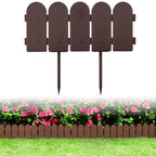 Evelyne Garden Border Plastic Edging: Wooden Fence Design - 16pcs Brown Yard Landscaping Fence Liner Lawn Edge Barrier - 20ft Kit of Decorative Lawn Panels Elements -Landscaping Edging-GMT-10374-A16