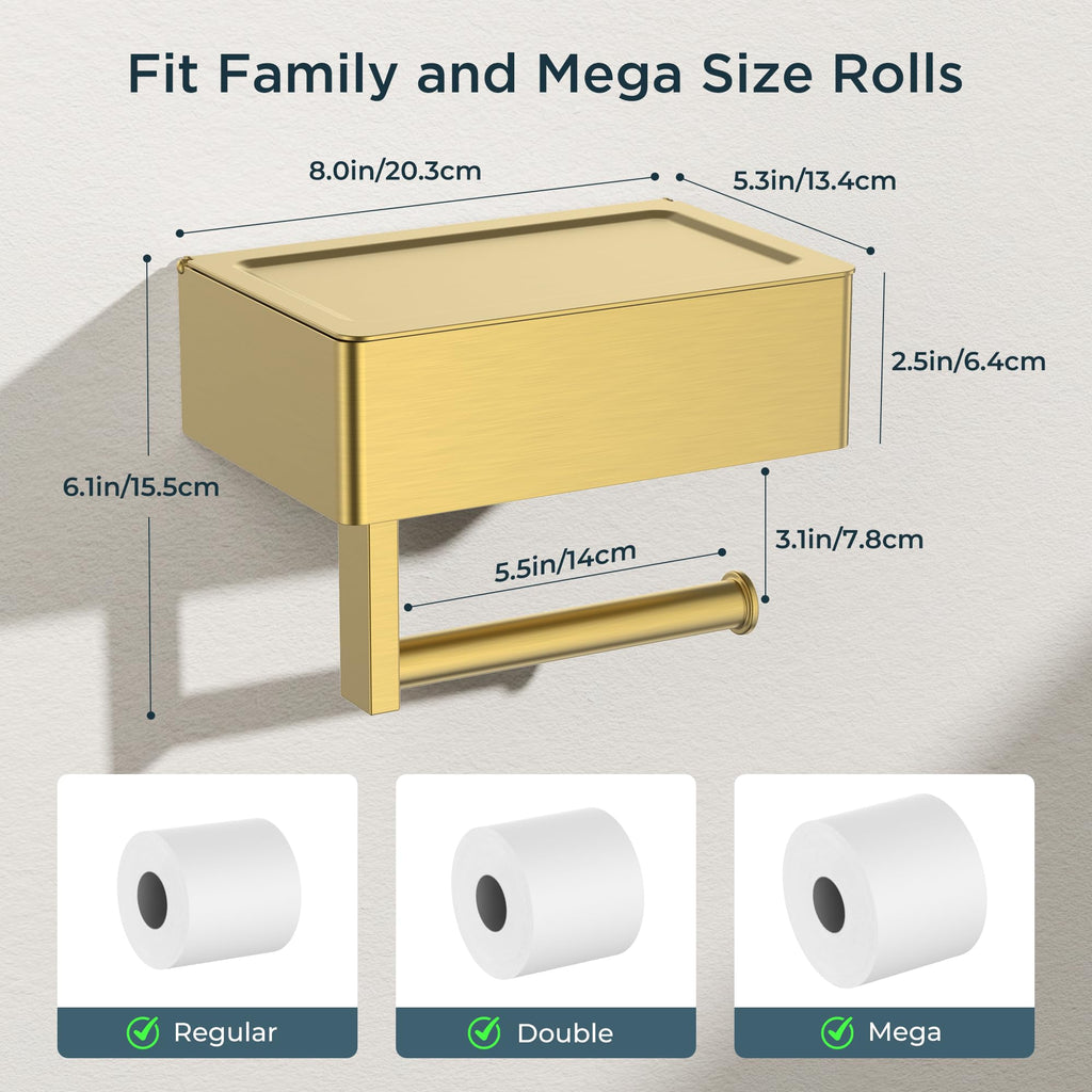 FORIOUS Toilet Paper Holder with Shelf, Wall-Mounted Modern Wipes Dispenser