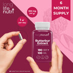 LongLifeNutri Butterbur Extract 100mg - Petasites Hybridus Root Extract, 180 Vegetarian Capsules, 6 Month Supply, Organic Supplement for Head Comfort & Neural Calm, GMP Certified, Made in USA