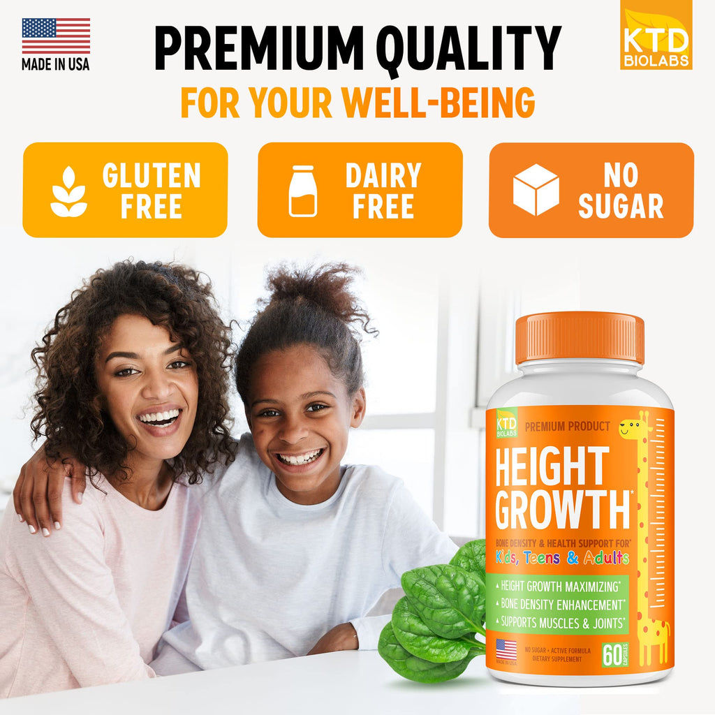 KTD BIOLABS Pack of 2 Height Growth Maximizer - Made in USA - Natural Height Increase Booster & Teen Vitamins - Pills to Grow Taller at Any Age - Bone Growth Supplement for Adults & Kids