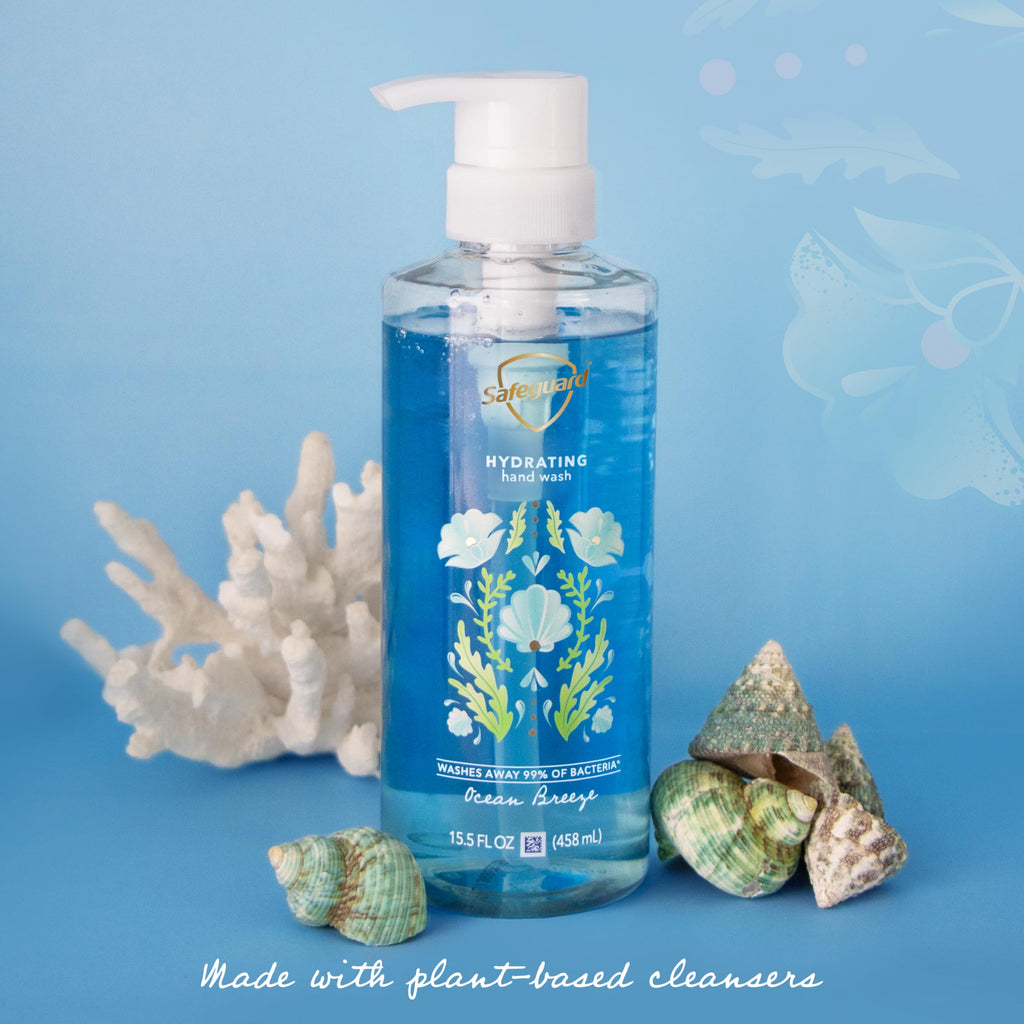 Safeguard Liquid Hand Soap, Micellar Deep Cleansing, Washes Away 99% Bacteria, Made with Natural Moisturizers, Enriched with Skin Conditioners, PH Balanced, Ocean Breeze Scent 15.5 oz (Pack of 4)