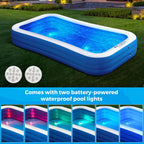 Inflatable Swimming Pool with Pool Lights, 130" x 72" x 22" Full-Sized Large Inflatable Family Pool, Summer Water Party, Outdoor, Garden Backyard, Suitable for Adults